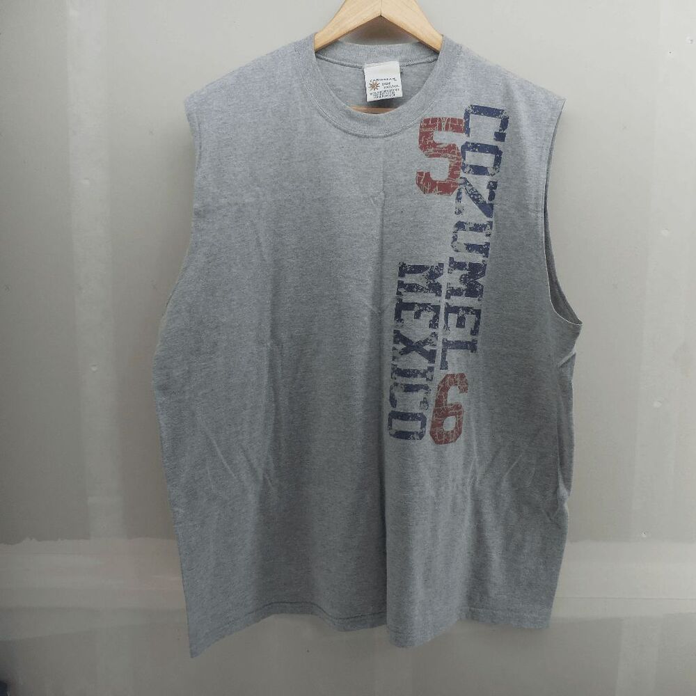 Vintage Caribbean Side Cozumel Mexico 56 Mens Sleeveless Muscle Tank Gray Sz 2XL